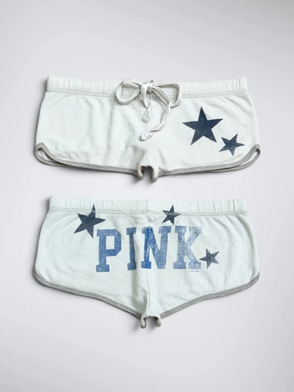 Vintage Victoria’s Secret PINK White Star Booty Spellout Lounge Shorts Y2K McBli